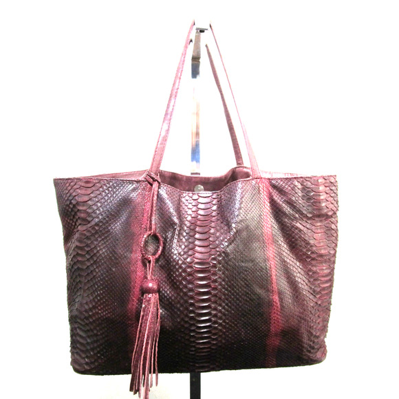 Archipelago Design Large Burgundy Genuine Snakeskin Shoulder Tote Purse - Picture 1 of 11